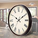 FENGCLOCK Retro römische Ziffer Wanduhr, leise Nicht tickt Runde Wanduhren für Wohnzimmer Küche Schlafzimmer Home Office, Vintage Quarz Uhr,Black