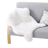 JSM Faux Lammfell Schaffell Teppich (60 x 90cm) Lange Haare Flauschig Lammfellimitat Teppich kunstfell Fell Bettvorleger Wohnzimmer Nachahmung Wolle Sofa Matte (Weiß)