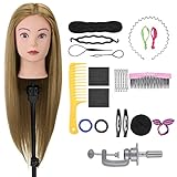 Frisierkopf,Neverland Übungskopf 71cm 80% Echthaar,Frisieren Trainingsköpfe für Friseure Ausbildung Kopf Mit Halter + DIY Haare Set(Blond)