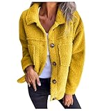 2025 Kuscheliger Teddymantel mit Reverskragen für Herbst und Winter Modische und warme Oberbekleidung für Damen Tartan Mantel Damen (Yellow, XXXL)