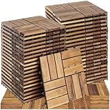 tectake® Holzfliesen, Holz Fliesen wetterfest, Bodenbelag für Wintergarten, Bodenfliesen, Balkonboden, Boden Trittsteine Garten, Terrassenfliesen mit Klicksystem, Drainage - 40er Set/12er Lamellen