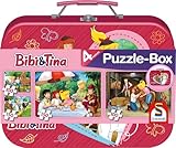 Schmidt Spiele 56509 Bibi und Tina, 4 Kinderpuzzle im Metallkoffer, 2x100 und 2x150 Teile