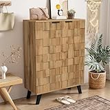 Schuhschrank Vintage mit 5 Fächern, Schuhkommode mit Verstellbare Einlegeböden und Stauraum, Highboard Schmal mit 2 Türen, Holz Schuhschränke für Flur und Wohnzimmer, 80,5x35x109,5 cm, Holzfarbe