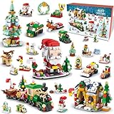 Adventskalender 2023 Weihnachts und Weihnachtsmann Baukasten, mit 24 Sammelbare Überraschungen für Kinder Weihnachtsspielzeug enthält Baum Haus Blöcke Jungen Mädchen 4+ Jahre (1122 PCS)