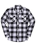 COOFANDY Herren Hemd Langarm Flanellhemd Trachten Hemd Plaid Shirt Freizeithemd Holzfällerhemd mit Tasche Lässig Oktoberfest Karohemd Schwarz und weiß XL