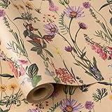 RUSPEPA Kraft-Geschenkpapierrolle – Minirolle – Wildblumendesign, ideal für Geburtstage, Partys, Babypartys – 43,2 cm x 10 m