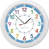 Isabel Iven® Designer Wanduhr Kinder - Lautlose, farbenfrohe Kinderwanduhr, Blauer Rand, Durchmesser 30 cm, Einfache Aufhängung, Wanduhr für Jungen und Mädchen, Lernuhr für Kinder von Designerin
