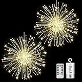 FOOING Led Lichter Feuerwerk 2 PACK 120LED Lichterkette Feuerwerk 8 Modi Haengend Feuerwerk Lichterketten mit Strom Lichterkette Außen Batterie Weihnachtsdeko Weihnachtsbeleuchtung Fenster Außen