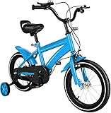 GDSKR 14 Zoll Kinderfahrrad, Kohlenstoffstahl-Legierung, Kinder Fahrrad, ab 3-7 Jahre Jungen & Mädchen, Upgraded Kinder Fahrrad mit Stützrädern, Höhenverstellung (Blau)
