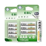 EBL AAA Akku 1100mAh mit hoher Kapazität, AAA wiederaufladbar Batterien,1.2V Micro AAA, 8er Pack