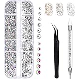 1500 Stück Strasssteine,6 Größen Glitzersteine,Dekorationen Nagelsteine,Rhinestones,Kristall Nägel Strasssteine Set für Nagel,mit Pick Up Pinzette und Strass Picker Dotting Pen,für DIY Handwerk Nägel