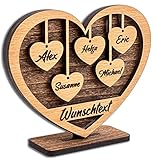 DARO Design - Herz mit Gravur aus Holz - Wunschtext und 5 Namen - Geschenk für Eltern, Großeltern, Oma, Opa, Enkel, Freunde, Liebe - Größe 15x12x4cm - Individuell, Persönlich