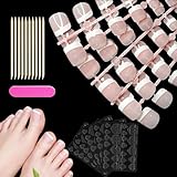 120 Stück Falsche Nägel, 12 Verschiedene Größen Künstliche Fußnägel zum Aufkleben Set, Vollständige Abdeckung Falsche Zehennägel Set, für Frauen und Mädchen DIY Maniküre Dekoration(French Style)