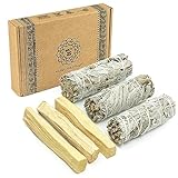 MUT22 3 Weißer Salbei und 3 Palo Santo Premium Kalifornischer, 100% natürlich und reinigend, ideal für spirituelle und energetische Rituale (3 Weißer Salbei + 3 Palo Santo)