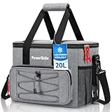 PeranoRidia Kühltasche 20L Gross Faltbar für Unterwegs, Isoliertasche Thermotasche Cooler Bag für Essen & Getränke, Tragbare Kühlbox für Camping Strand BBQ Grillen Picknick Wandern Einkaufen, Grau