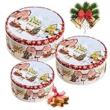 YAOYIN 3er Set Keksdose Weihnachten, Keksdosen Groß aus Metall, Rund Plätzchendose Gebäckdose, Aufbewahrungsbox Weihnachten für Gebäck,Snacks und Geschenke
