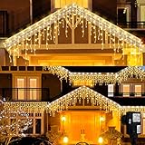 Lichterkette Außen Eisregen, 10M 400 LED Lichterkette Eiszapfen mit Stecker Timer, 8 Modi IP44 Wasserdicht Warmweiß Lichtervorhang Weihnachtbeleutung für Traufe Treppe Geländer Weihnachten Hochzeit
