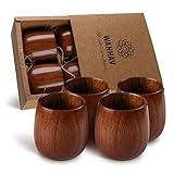 Wan Hav Stilvolles Holzbecher-Set (4 x 100ml) - Umweltfreundliche Kaffee- & Teetassen - Innovatives Design ohne Henkel mit Wärmedämmung - Perfekte Geschenkidee