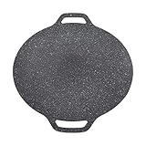 Mrisata BBQ-Grillpfanne, Runde Form, Hohe Wärmeleitfähigkeit, Aluminiummaterial, Glänzendes Aussehen, Koreanischer BBQ-Grill für Camping (33cm)