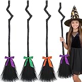 Jenaai 3 Stück Halloween-Hexenbesen mit Schleife, Hexenbesen, Halloween-Dekoration für Kinder und Erwachsene, Party-Zauberer, Cosplay-Kostüm-Zubehör