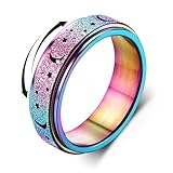 Diamday Anti-Angst Spinner Ring Fidget Band für Stress und Angstlinderung - Edelstahl Roller Ring für Damen und Herren - Drehbar Mondstern Sand Blast Finish
