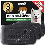 Kelebs Hundeshampoo für weißes Fell | Bio-Hunde Shampoo Fellpflege | Hundeshampoo langhaar & kurzhaa | Seifenstücke | mit Holzkohle, Haferflocken, Pfefferminz & Neem-Öl, Plastikfrei, Vegan | 3er Pack