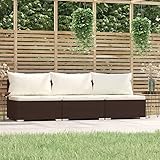 BAZZI Gartenmöbel, Outdoor-Sofa, 3-Sitzer-Sofa mit Kissen aus braunem Polyrattan