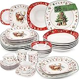 SÄNGER | Kombiservice Bilgola Christmas mit Weihnachtsmotiven, 36-tlg Geschirrset für 6 Personen mit Speise-, Dessert- & Suppentellern, Müslischalen, Kaffeetassen aus Porzellan |PREMIUM COLLECTION