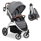 Hauck Buggy UpTown mit Liegefunktion, klein zusammenklappbar, bis 25 kg, Schieber höhenverstellbar - Kinderwagen Sportwagen mit Einhand Faltmechanismus und Getränkehalter - Melange Grau