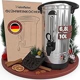 Heimfleiss® Glühweinkocher 10L aus Edelstahl | 1500W Einkochautomat für Glühwein, Punsch & Wasser | Glühweintopf mit Zapfhahn, Thermostat & Abtropfschale | Heissgetränkespender Heißgetränkeautomat