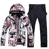 HOUZONIY Herren Skianzug Set Herren Schneeanzug Warmer Winddichter 2-Teiliger Schneeanzug(238+Schwarz M)