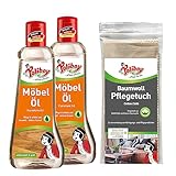 POLIBOY Möbel Öl - nährendes Holzpflegemittel für Holzmöbel - farbloses Holzöl - 2x 200ml mit Baumwolltuch - Made in Germany