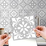 WALPLUS 24 Stück 15x15cm Andalu Light Grey Cement Spanish Wandfliesen Aufkleber Küchenrückwand Selbstklebende Fliesen Küche Bad Dekoration Fliesenfolie Fliesenabziehbilder