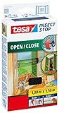 tesa Insect Stop COMFORT Open / Close Fliegengitter Fenster zum Öffnen & Schließen - Insektenschutz Rollo selbstklebend - Anthrazit, 130 cm x 150 cm