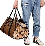 ZONSUSE Canvas Brennholz Log Tragetasche, Kaminholztasche Wasserdicht Outdoor, Kamin Brennholz Aufbewahrungstasche, Kaminofen Zubehör für Drinnen und Draußen, Lagerfeuer, Camping, Reisen (Braun)