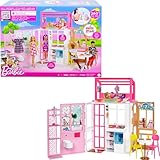 Barbie-Haus mit 4 Spielbereichen, Küche, Bad, Schlafzimmer, Esszimmer, komplett eingerichtet Möbeln, 360°-Spiel, Puppen, Geschenk für Kinder, Spielzeug ab 3 Jahre,HCD47