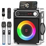 JYX Karaoke Anlage mit 2 drahtlosen Mikrofonens, Tragbares PA-System Karaoke Lautsprecher Höhen/Bass und LED-Licht, Unterstützt TWS, USB/TF/FM-Radio, Rec, Versorgung für Party,Draußen,Drinnen