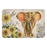 Bioputty Fußmatte für den Innenbereich, Elefant mit Sonnenblume, Libelle, Willkommens-Haustürmatte, 40,6 x 61 cm, Vintage-Zeitung, Outdoor, Veranda, Teppich, rutschfeste Eingangsmatten für Badezimmer,