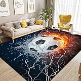 Dai Lufei Fussball Teppich FußBall, Fußballplatz Visueller 3D-Fußballteppich Eisfeuer Flammen Bedruckt Großflächige Teppich Sport Fußballplatz Bodenmatte Jugendzimmer Fußballteppich, 80x120cm