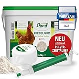 HÜHNER Land Kieselgur für Hühner 4,3kg INKLUSIVE Pulverzerstäuber - Reines Kieselgur Hühner Pulver, Kieselerde Pulver, Naturprodukt für Hühnerstall, Laborgeprüft für Geflügel Betriebe