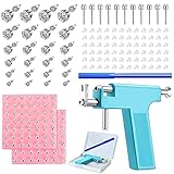 Longbeauty 224 Pcs Ohrloch Stecher Ohrlochpistole Kit Edelstahl Piercing Pistole mit Ohrsteckern Körperpiercing Werkzeugset für Nase Lippe Septum Ohr, Hellblau