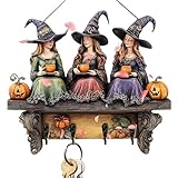 Rukjmqi Schlüsselbrett,Halloween Hexen Wand Schlüsselhalter Mit 4 Haken,Holz Organizer Mit Kürbis Design Für Zuhause Wohnheim Tür Eingangsbereich Jacke - Halloween Deko