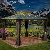 BRAST® Pavillon Aluminium Pagode 3,5x3,5m | viele Modelle & Farben | inkl. Moskitonetz + LED | festes Dach | wasserdicht | stabil | UV-Schutz | Dunkelgrau