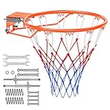 Arijam Massiver Basketballkorb, Ø46 cm Ersatz Wand montiert Outdoor-Basketballkorb, Heavy Duty Stahl, Doppelter Feder-Rahmen mit Allwetter-Netz für Innen-und Außenbereich hängen, Orange