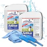 FASTX LIQUIDSOLUTIONS AdBlue 2x10 Liter Set inklusive Mikrofasertuch und Einfüllstutzen – Hochreine SCR Harnstofflösung für Dieselfahrzeuge