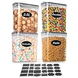 AiQInu 2.5L Vorratsdosen Set, 4er Aufbewahrungsbox Küche mit Deckel aus Plastik, Vorratsgläser für Mehl, Getreide, Zucker, Nudeln