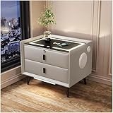 Nachttisch Smart Nachttisch mit drahtloser Ladestation, Bluetooth -Lautsprecher, 2 USB -Anschlüsse Moderne LED -Sensor Leichte Nachttisch Endtisch, hellgrau