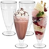 HEFTMAN Eisbecher Glas - 4er Set Hohe 350 ml Eisbecher Glas Set mit Retro, Klaren Design für Knickerbocker Glory, Eiscreme - Spülmaschinenfest Eisschalen Glas Set - Dessertgläser mit Fuß (4 PCS)