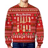 Generisch Weihnachtspullover Herren Lustig Hässliche Ugly Christmas Sweater Unisex 3D Muster Weihnachtspulli Rentier Norweger Pullover Sweatshirt für Männer Langarmshirt Winterpullover Sweater