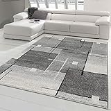 Teppich-Traum Designerteppich Schlafzimmer mit modern dezent-abstrakten Quadraten | pflegeleicht | schwarz grau, Größe 160x220 cm